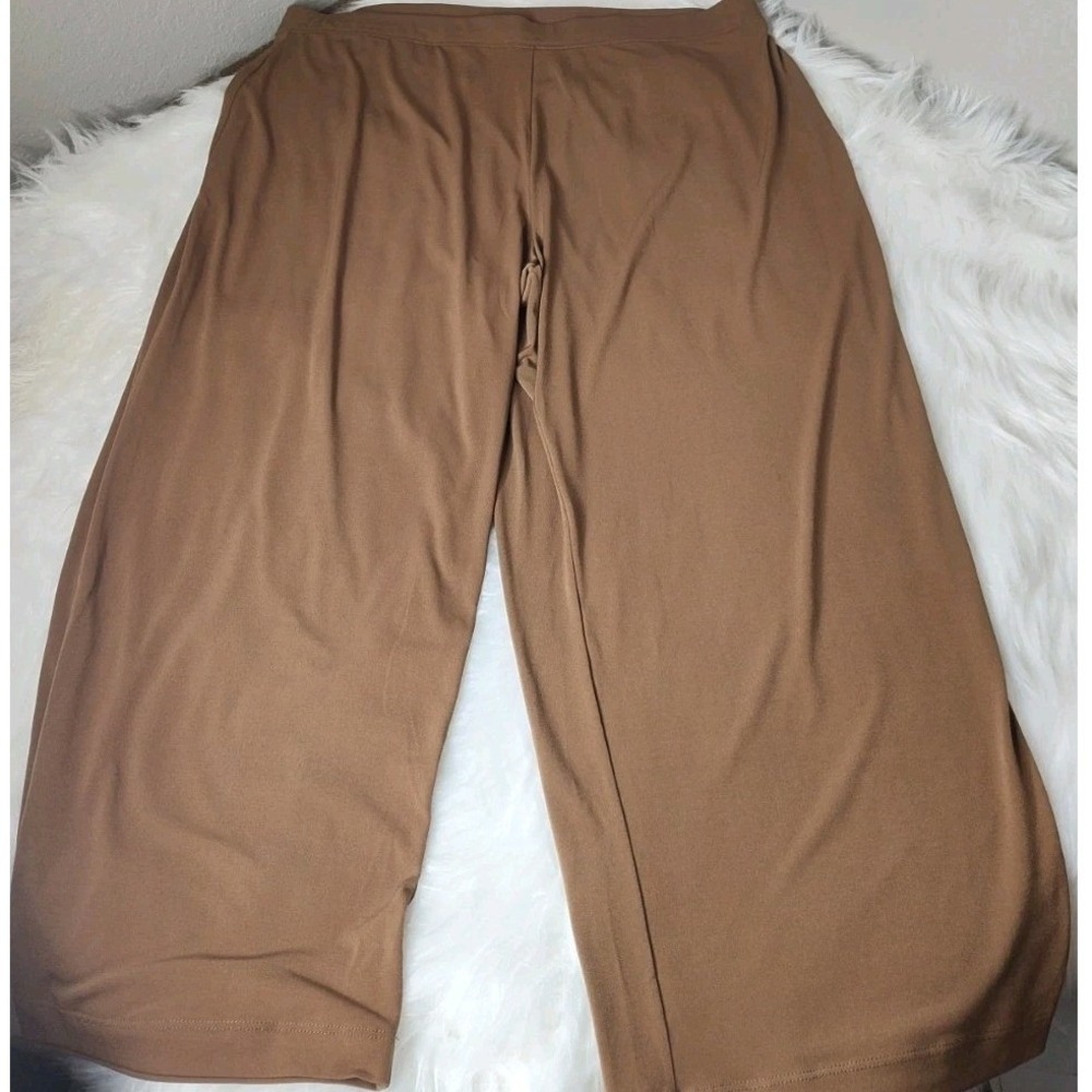 Susan Graver Essentials Pants Womens 1X Brown Liquid Knit Wide Leg High Rise